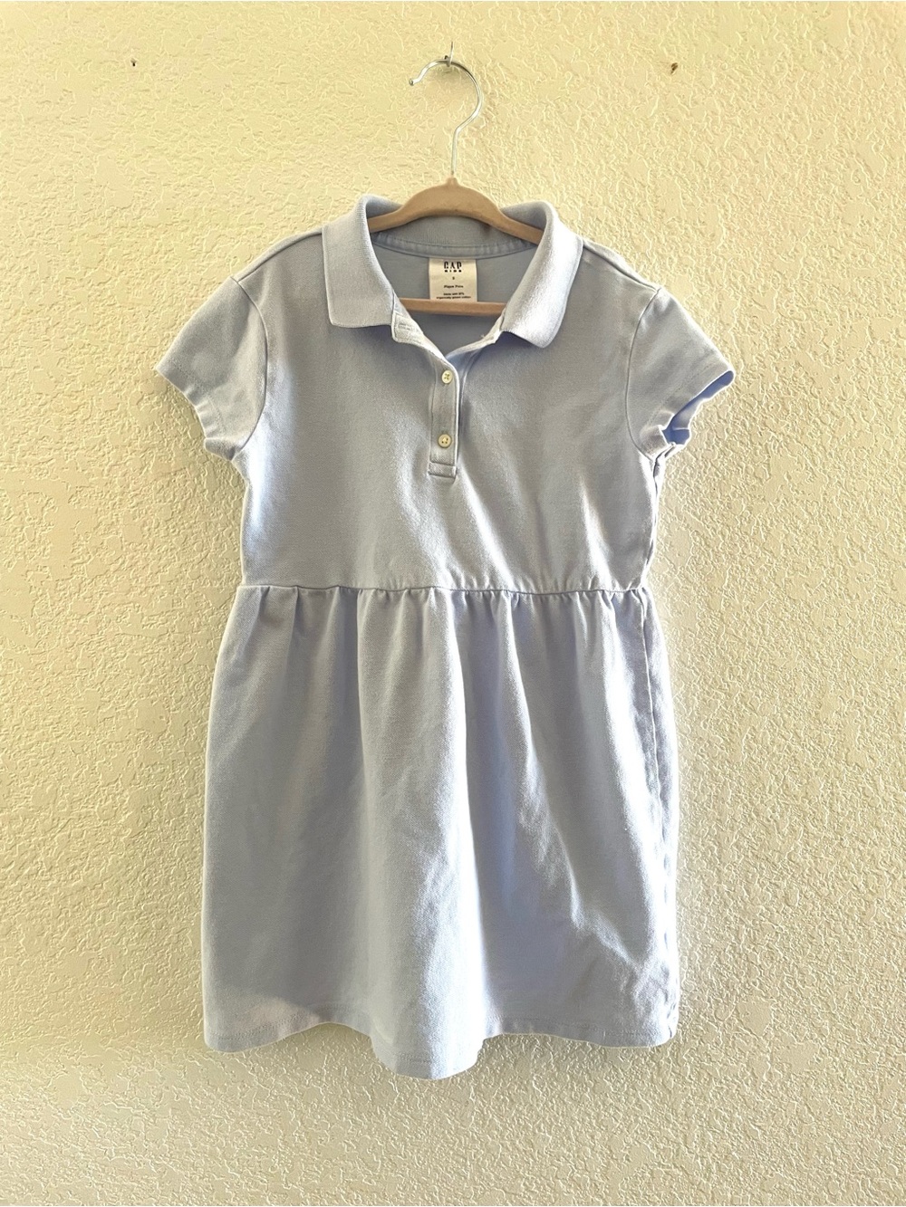 GAP Girls Pale Blue Cotton Pique Polo Dress School Uniform Size Small Preppy